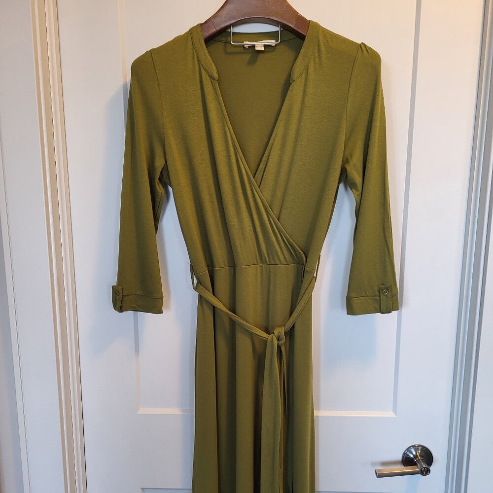 Green faux wrap dress